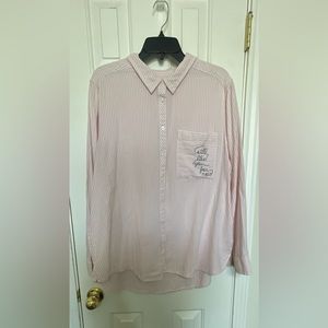 Pink/White Striped Button Down w/ “STILL LIKE YOU FOR NOW” Embroidery - Size XXL